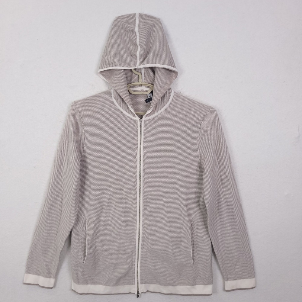 Theory Full Zip Hoodie Mens L Beige Textured Knit Lightweight Soft